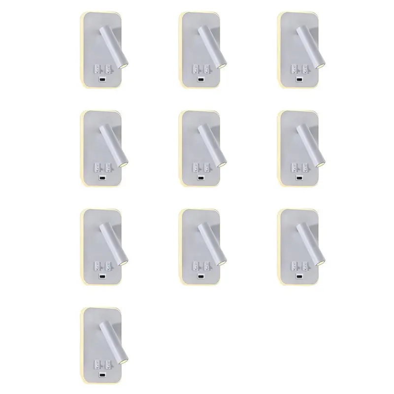 CHCH 10X Wall Light Backlight USB Charging 330 Degree Rotation Adjustable Wall Lamp Bedside Study Reading Sconce Lamp White
