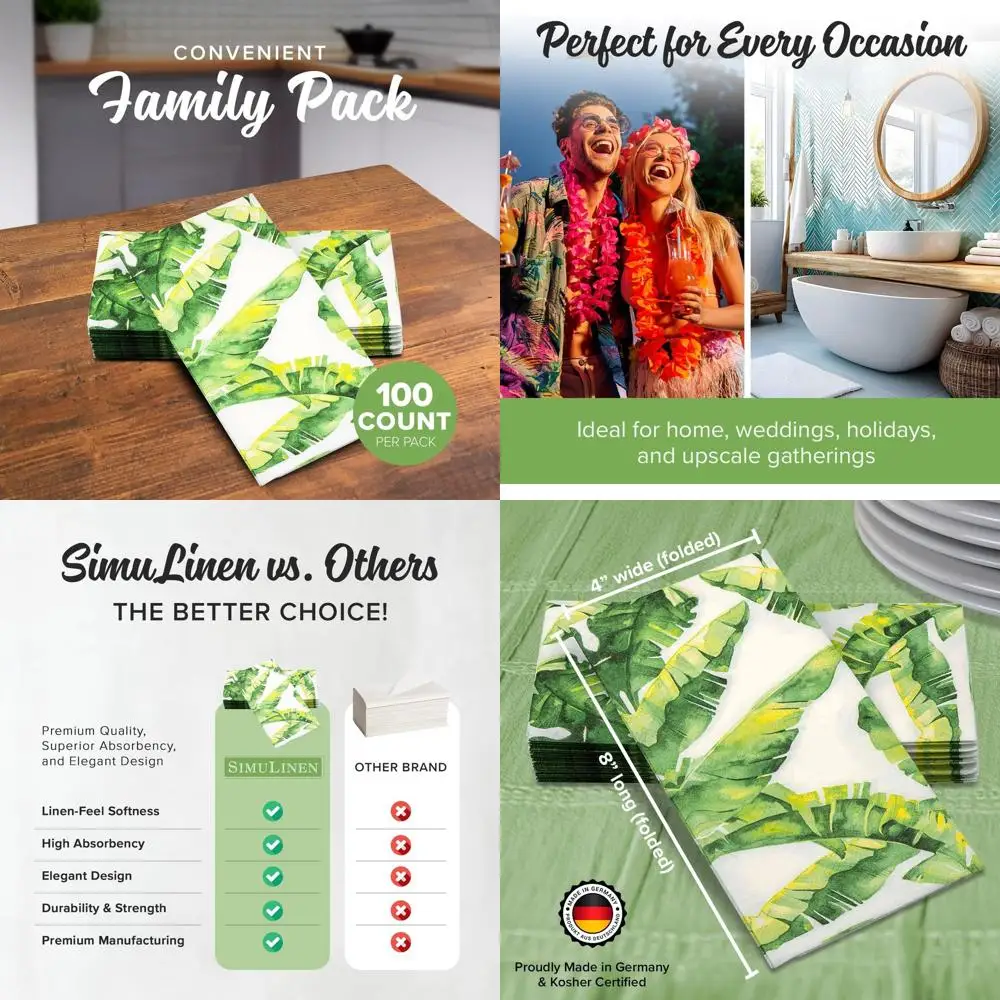 

Tropical Banana Leaf Pattern Paper Towels - Linen-Feel, 12x17, 500 Pack, Made in Germany