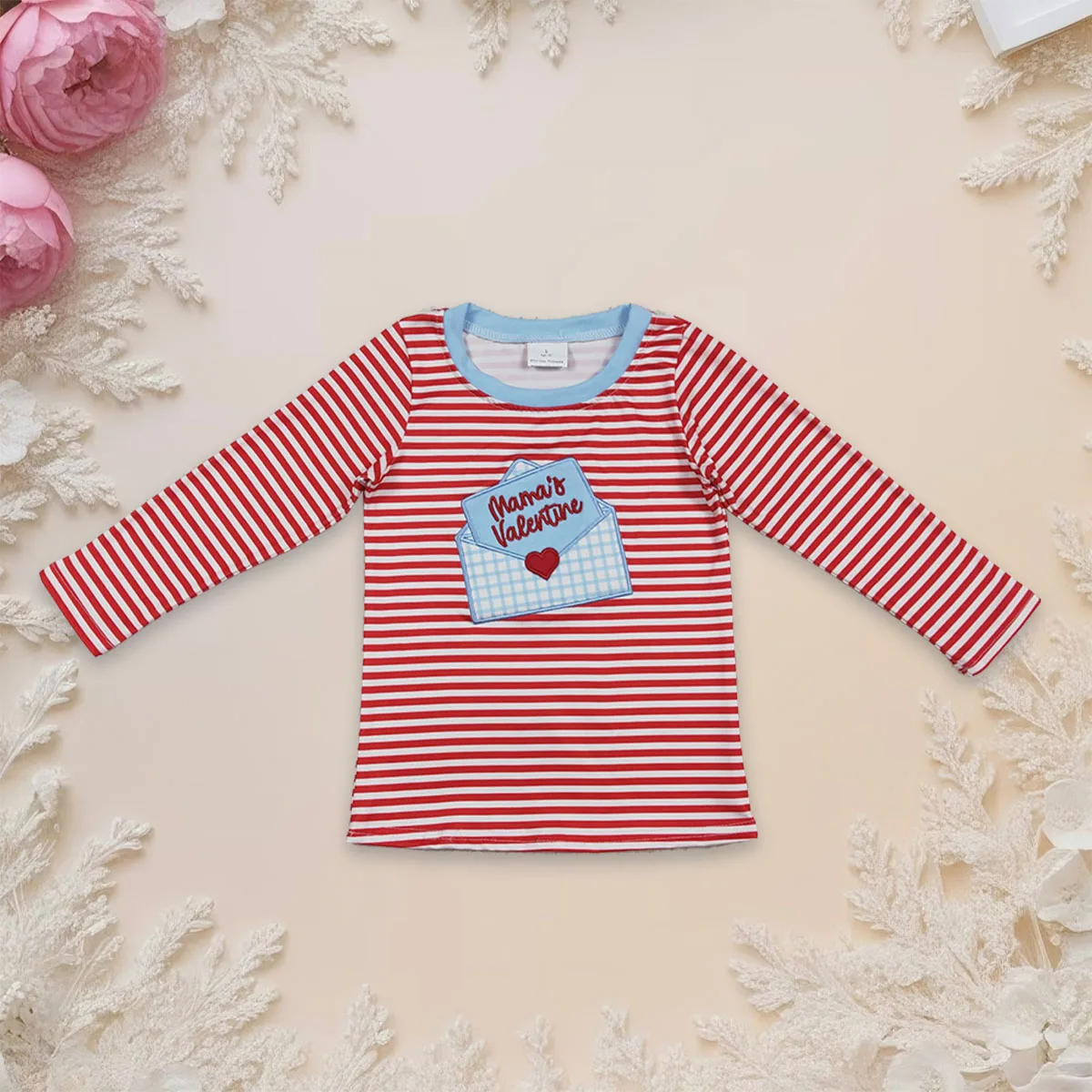 Baby Boy Long Sleeve Embroidery Heart T-shirts Top Children Clothing Infant Kids Toddler Valentines Pullover Shirts Wholesale