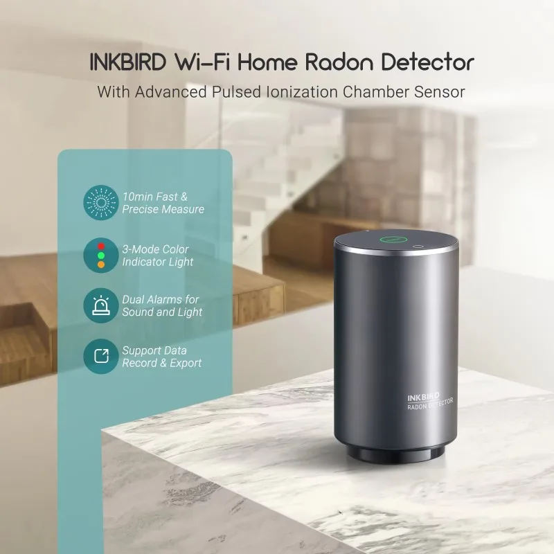 Smart WiFi Radon Air quality Monitor Short-term Long-term Radon Detector Digital Radon Monitor Smart Home Use Portable