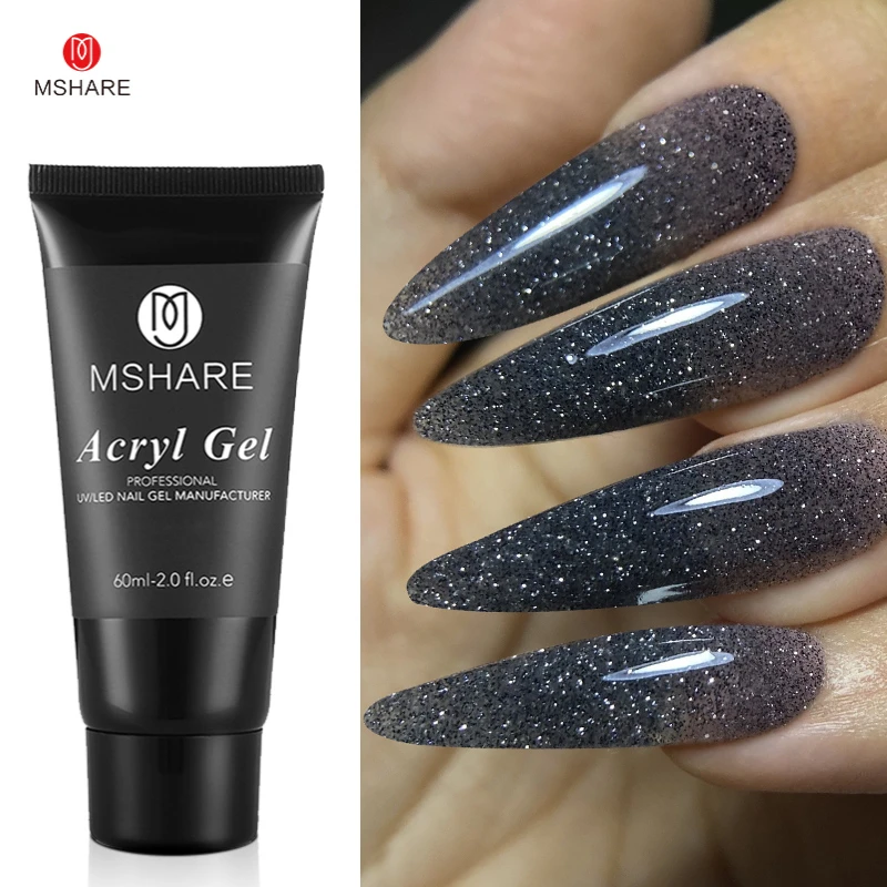 MSHARE Reflective Glitter Extension Nail Gel 60ml Hard Acrylic Gel Nails Silver Clear Pink Acryl Gel Polish UV French Nail Art