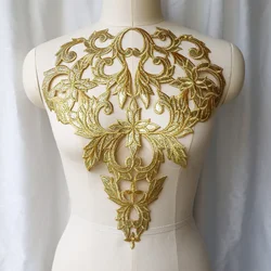 Gold Embroidery Sequin Shiny Flower Applique Collar Sew Iron Patch For Wedding Bridal Gown Party Dress DIY Clothes Decor Crafts