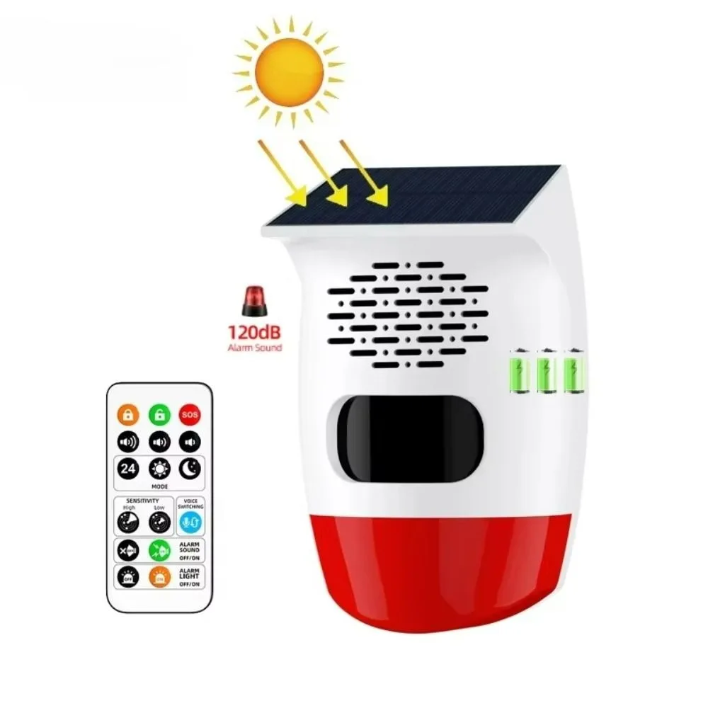 Waterproof Solar Alarm Multifunctional Portable Solar Lamps Rechargeable Sound Alarm Security Alarm Siren Field Security