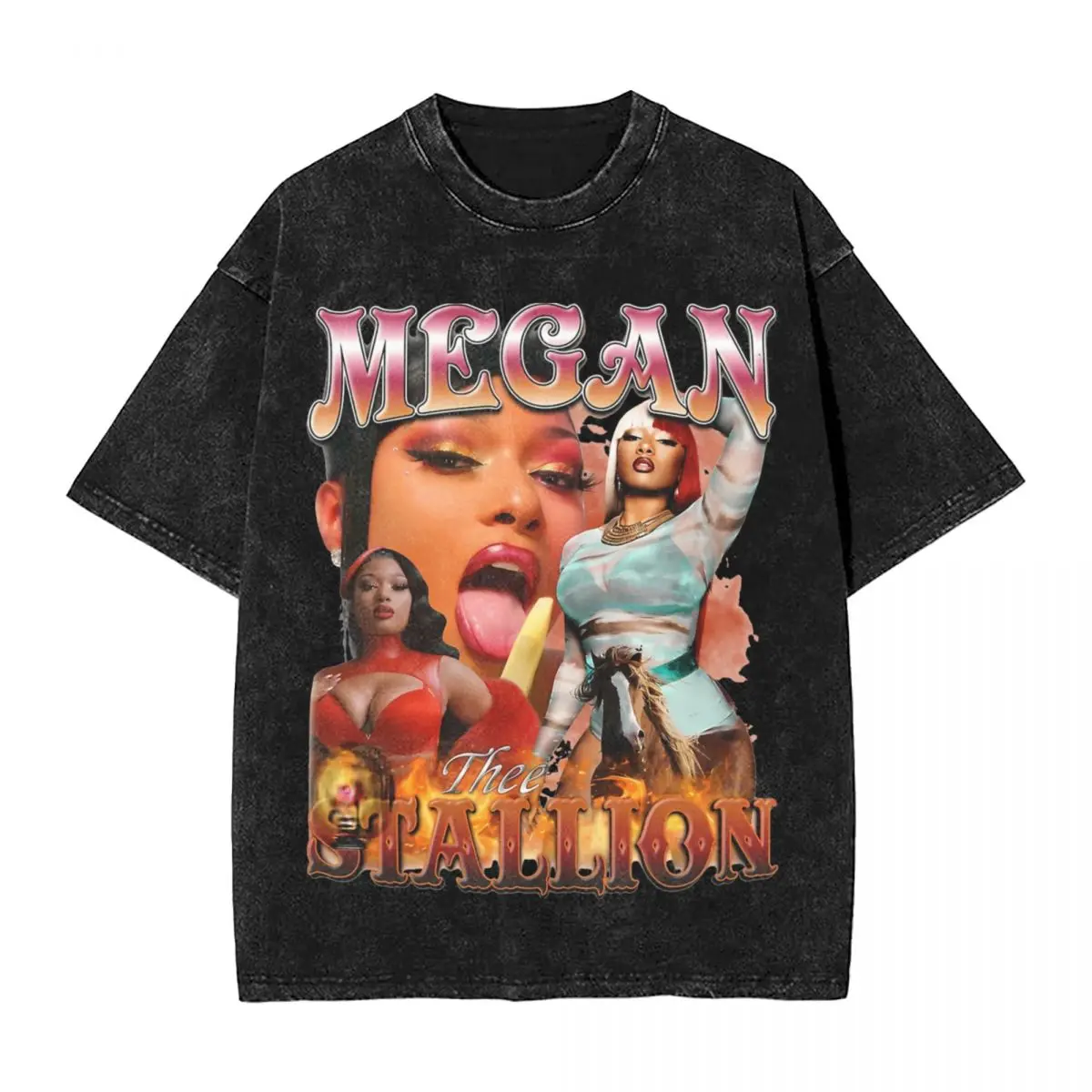 Megan Thee Stallion Rap T Shirts Washed Cotton Oversize T-Shirts Rapper Music Retro for Men Women Tops Streetwear Graphic Tees