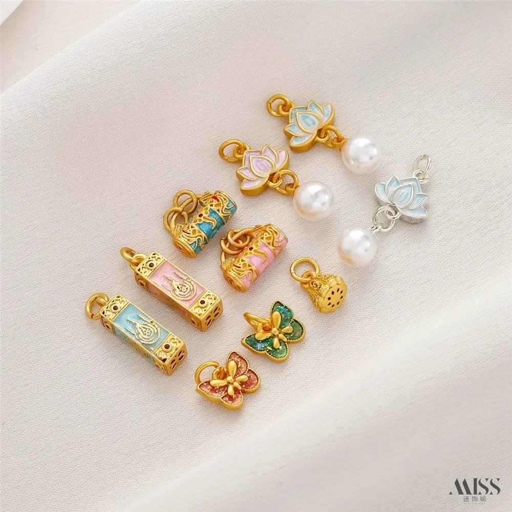 البكم الذهبي الرمال الذهب حزمة الذهب اللون السحلية قفل فلاش فراشة اللؤلؤ لوتس نانا تونغ قلادة DIY بها بنفسك مجوهرات اكسسوارات #2