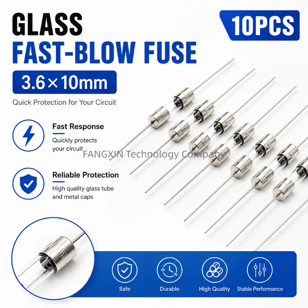10PCS 3.6*10 Fast-Blow Glass Tube Fuse Fast Break With Pin 3.6X10MM 0.5A 1A 1.5A 2A 3A 3.15A 4A 5A 6.3A 8A 10A AMP 250V
