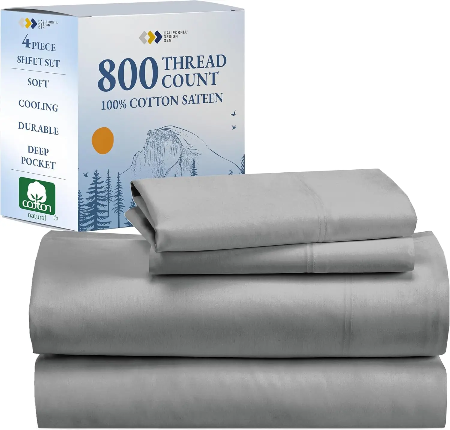 

Queen Size Bed Sheets Set, 100% Cotton Bed Sheets - Buttery Soft 800 Thread Count Sateen - Beats Fake Egyptian Claim, Deep
