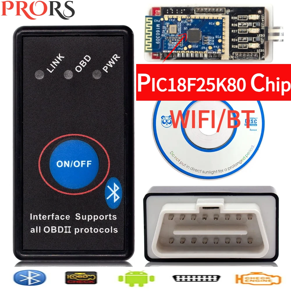 

NEW ELM327 V1.5 PIC18F25K80 Chip ELM 327 Bluetooth With Power Switch on/off elm327 WIFI/BT OBDII Code Reader For Android/IOS/PC