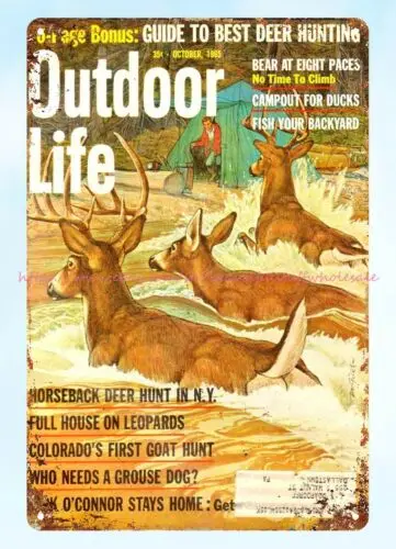 home décor 1965 OUTDOOR LIFE deer hunter metal tin sign