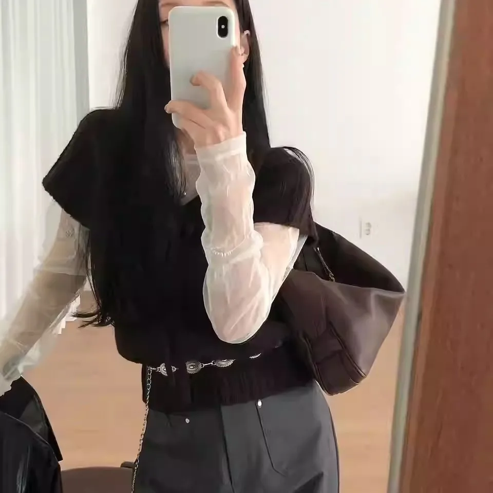 Women's Knitted Sweater with Drawstring Short Sleeve Inner Wear Tassel Twist High-End Lazy Style Autumn Winter Fashion Top