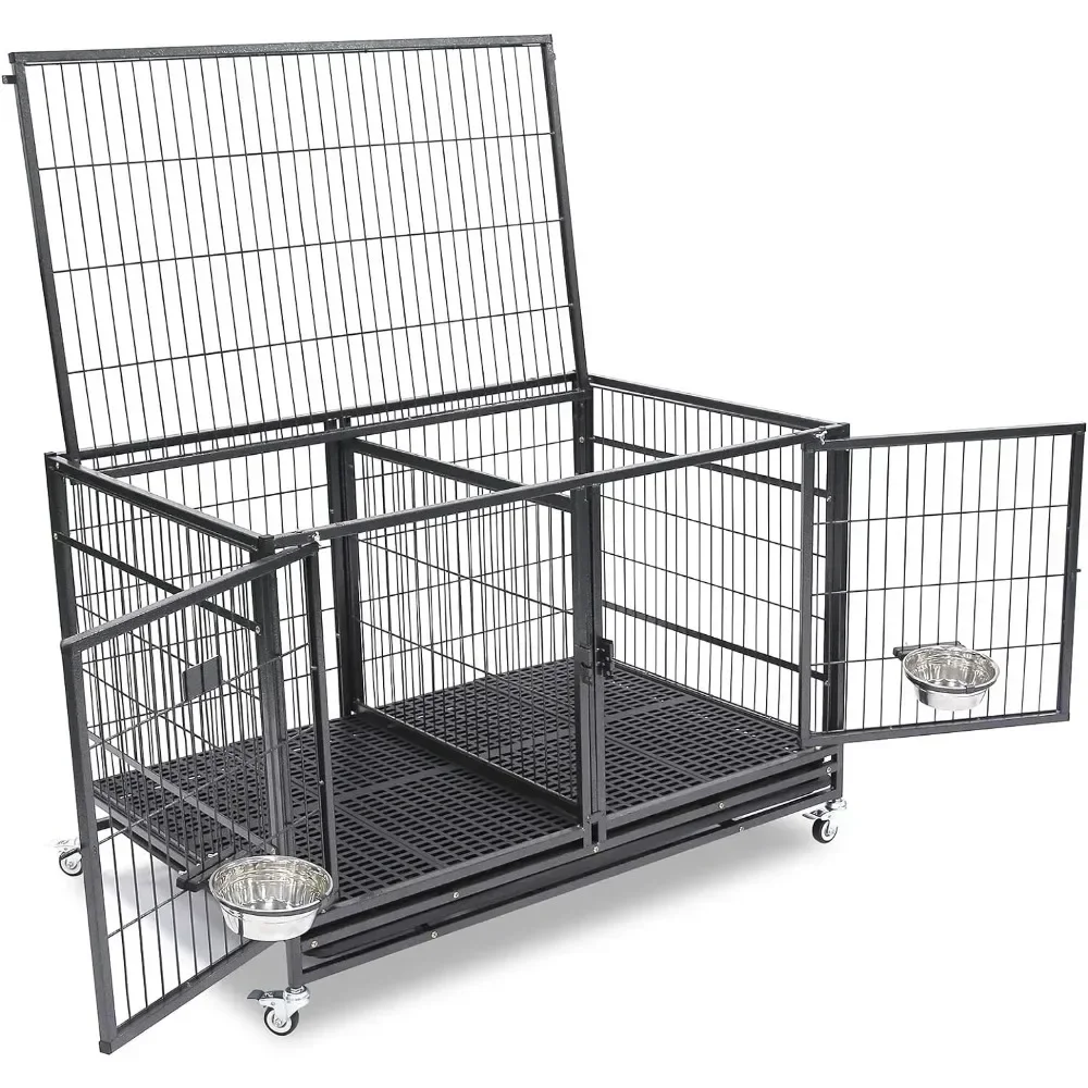 -43 Metal Open Top Stackable Heavy Duty Cage w/Floor Grid, Tray, Divider, and Feeding Bowl