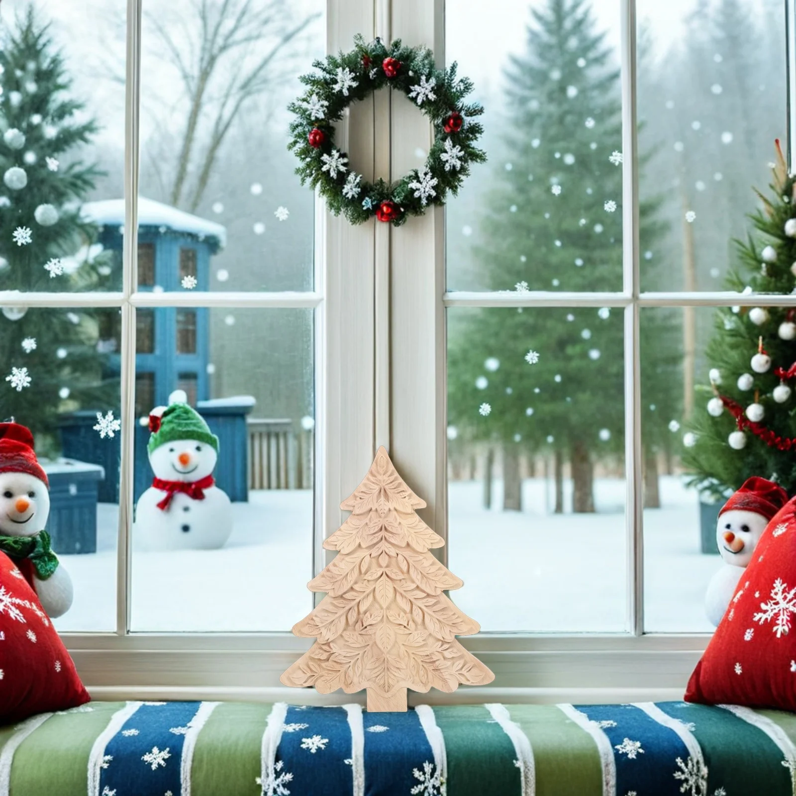 

Wooden Christmas Tree Decorations Rustic Farmhouse Style Hand-Carved 3D Tree Cutouts for Mantel Shelf Tabletop Xmas Wood