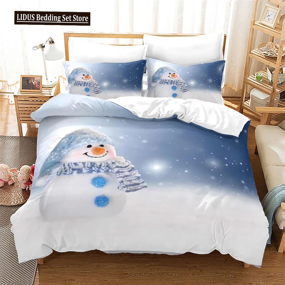 

Christmas Duvet Cover Set King Queen Full Size Winter Theme Snowman Pattern Polyester Comforter Cover For Child Festival Gift