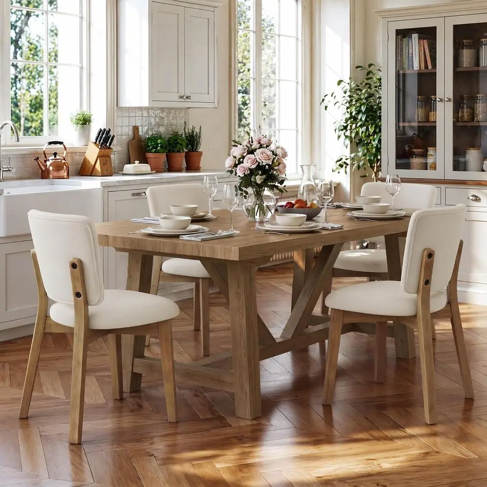 Wooden Dining Chairs Set o 4, Comortable Wide Back Kitchen Side Chairs, Strong Thick Legs or ern armhouse Dining Room, Linen Uph