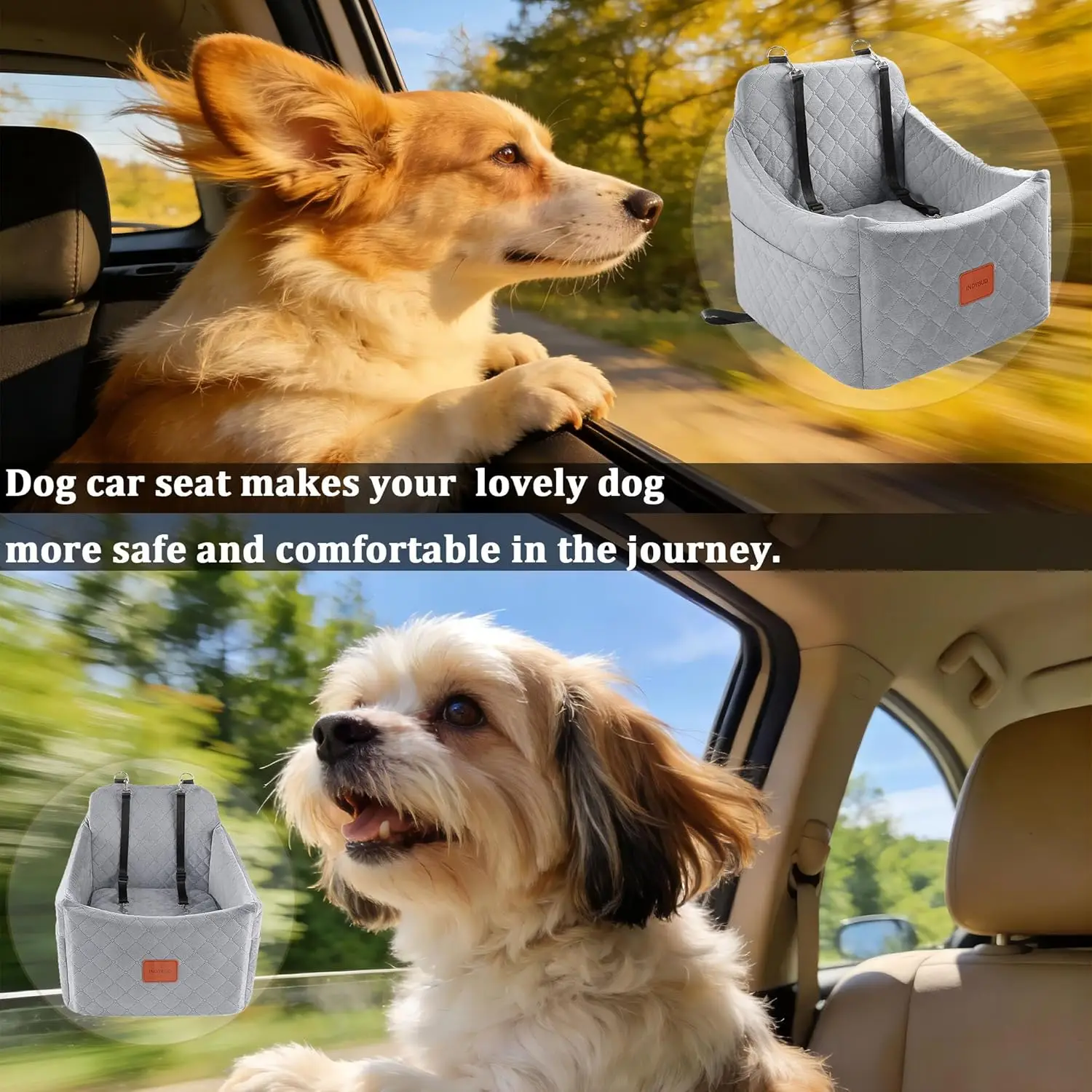 Asiento elevador viaje perros pequeños con cinturón de seguridad - imagen 5