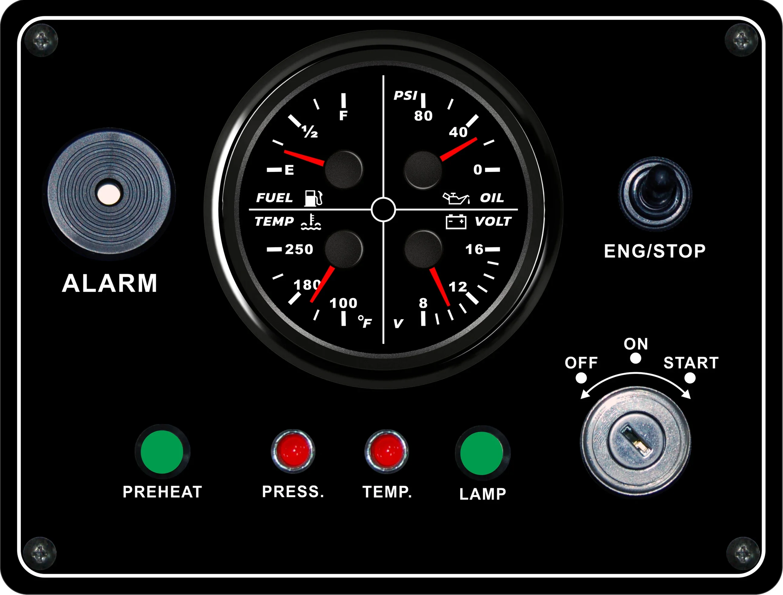 New Multifunction Instrument Panel with 4 in 1 Gauge Fuel Level Water Temp. Oil Pressure Voltmeter 210*160 mm for Boat Car 12VDC