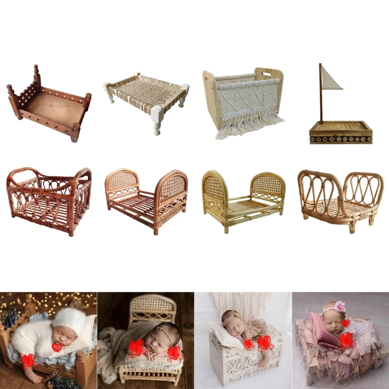 Newborn Photography Props Furniture Retro Rattan Round Basket  Photo Accesories Recien Baby Girl Boy Posing Bed Background