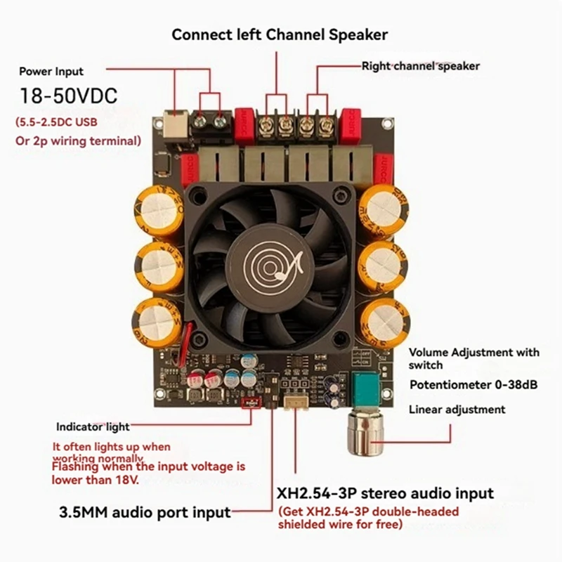 ZK-6002 เครื่องขยายเสียง 2.0 สเตอริโอสูงและต่ําความถี่ Modulation 600W + 600W TPA3255