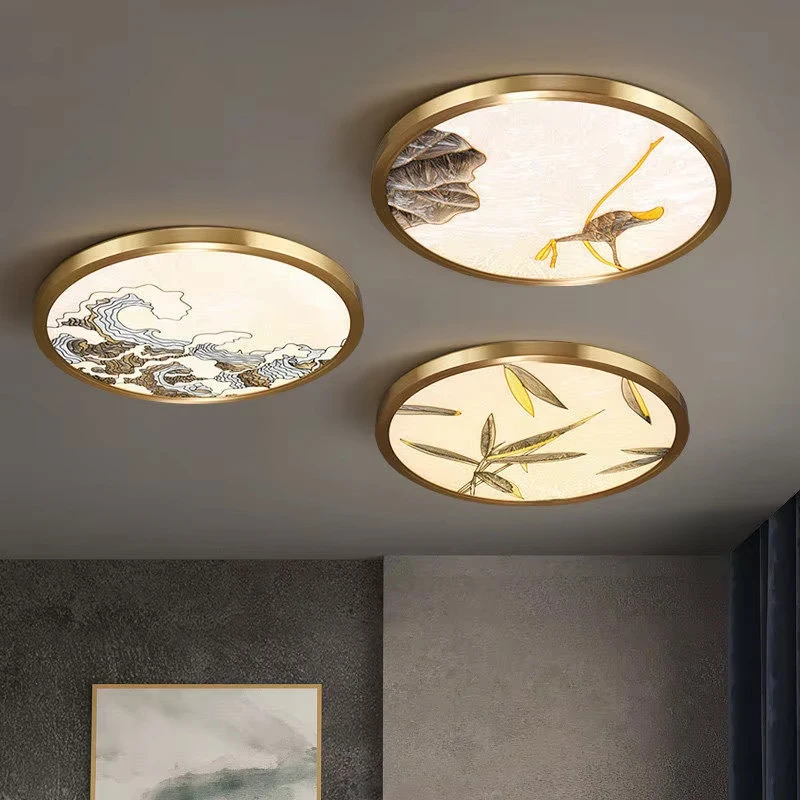 

New Enamel LED Ceiling Light For Living Room Chinese Style Bedroom Lamps Creative Restaurant Study Round Ultra-thin Ceiling Lamp