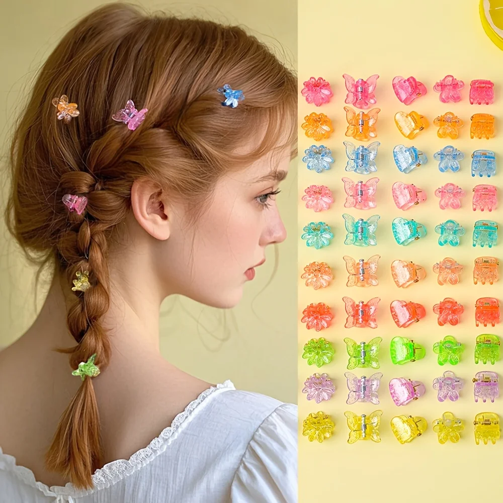 

50/100/150/200 шт. Цветок-бабочка, маленькая корона, дизайн в форме сердца, многоцветная случайная заколка для волос, подходит в подарок для девочек