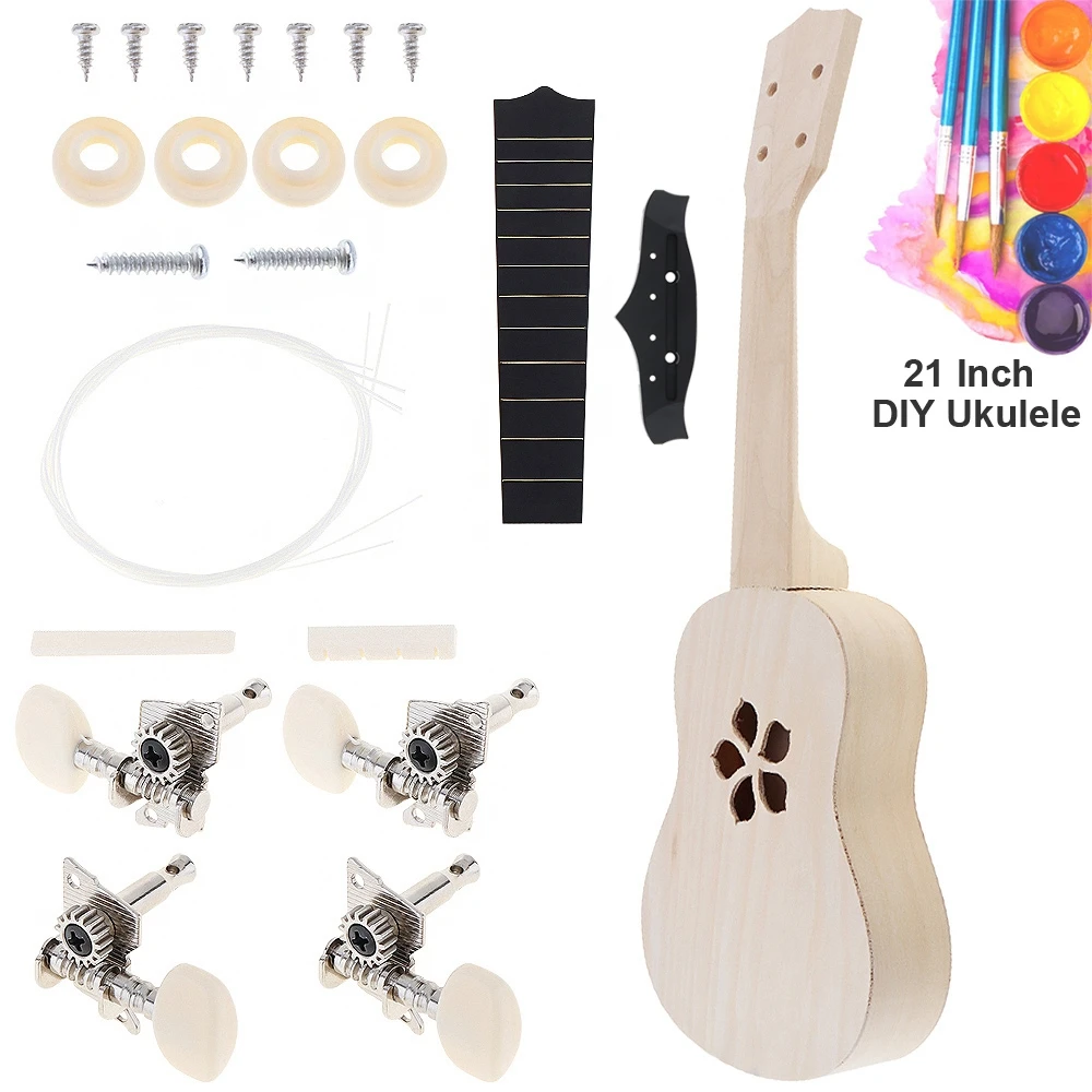 21 / 23 Inch Ukulele DIY Kit Basswood Soprano Hawaii Guitar with Sakura Sound Hole Handwork Painting As Christmas present