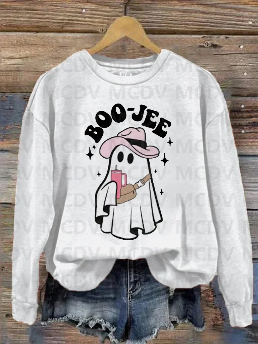 Boo-jee-Sudadera con estampado 3D de fantasma para mujer, Jersey informal para Halloween