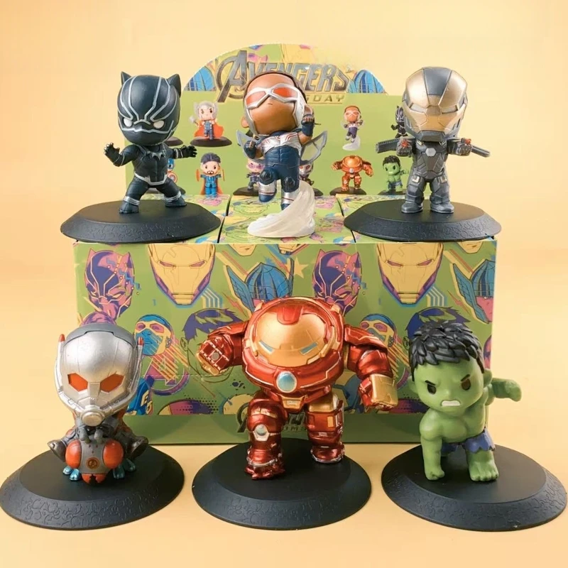 

6pcs Anime The Avengers Spider-Man Iron Man Blind Box Cartoon Cute Mystery Box Anime Figure Room Decoration Collection Kids Toy