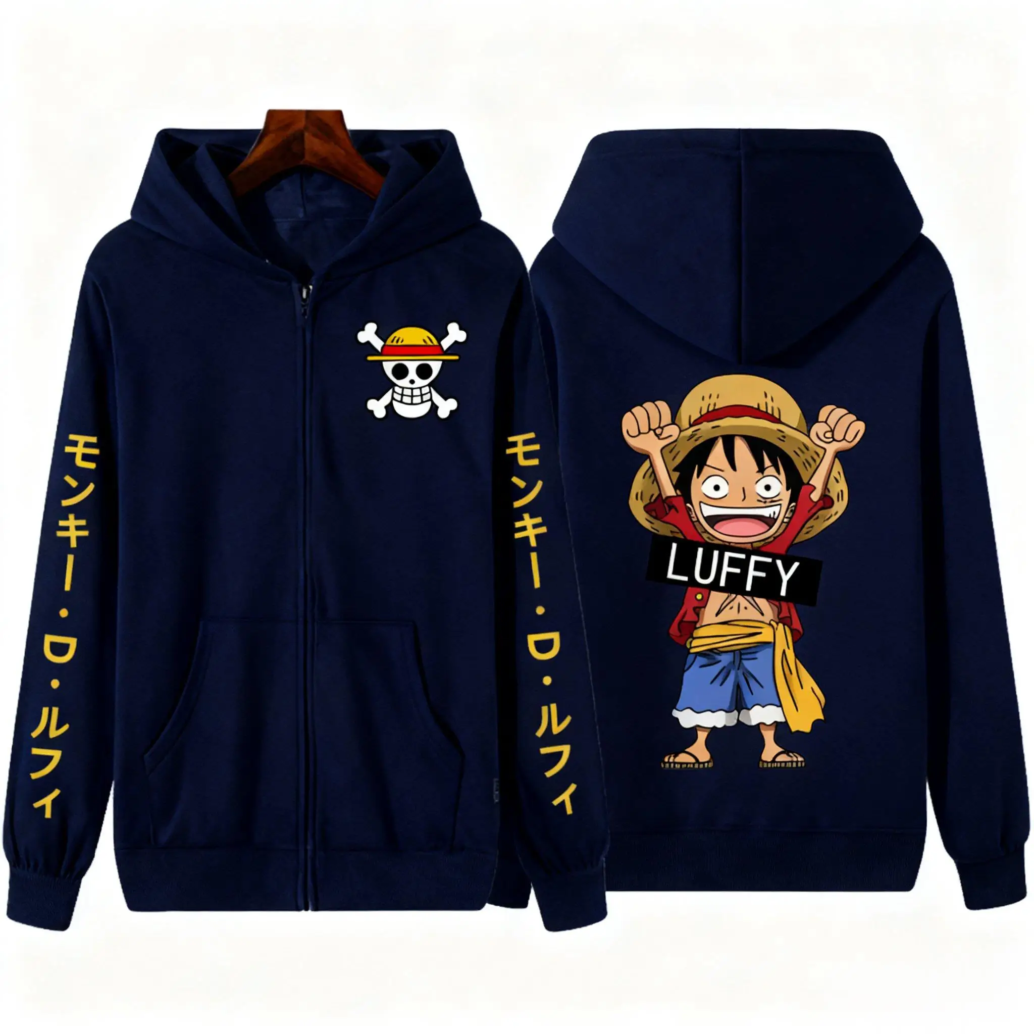 Übergroßes One Piece Ruffy Anime Zip Up Kapuzenpullover Männer Frauen Streetwear Casual Langarm Pullover Jacke Herbstmode