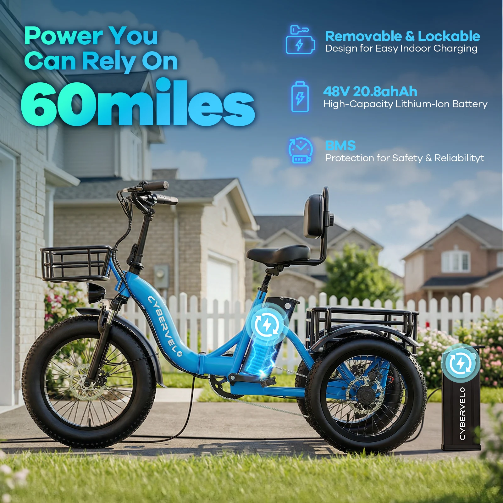

1000W 48V20.8AH Removable Battery Three-Wheels Step-Thru Folding E-Bike for Adults 7-Speed City Commute Shipping C16
