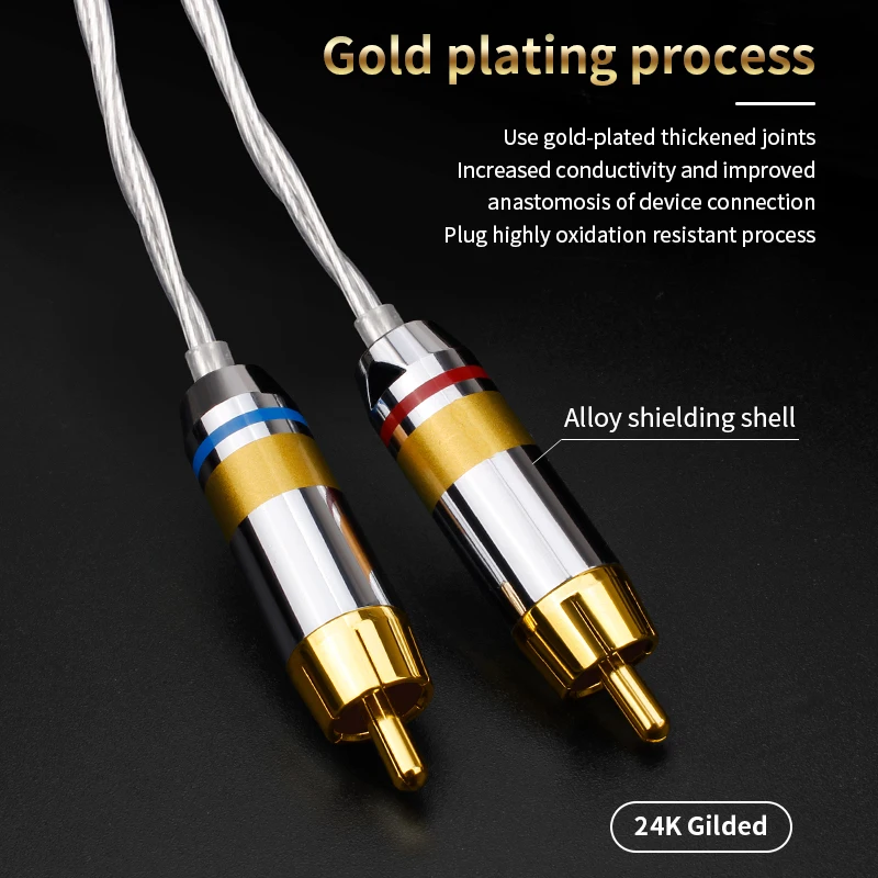 YYAUDIO HIFI Stereo RCA Audio Cable Sterling Silver Male to Male 2RCA to 2RCA Audio Cable with  For CD Amplifier