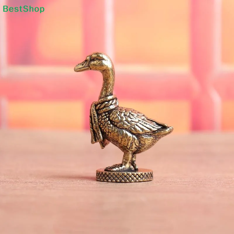 Ancient Brass Small Tea Pet Ornaments Scarf Goose Figurines Lucky Copper Home Decoration For Study Desk Living Room