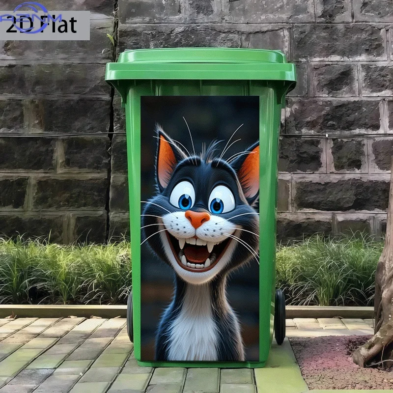 2D Flat Printing 1pc Trash Can Sticker ×cm Grinning Cat Animal Theme Design Self-Adhesive Wall Decal Wallpaper Suitable for Tr