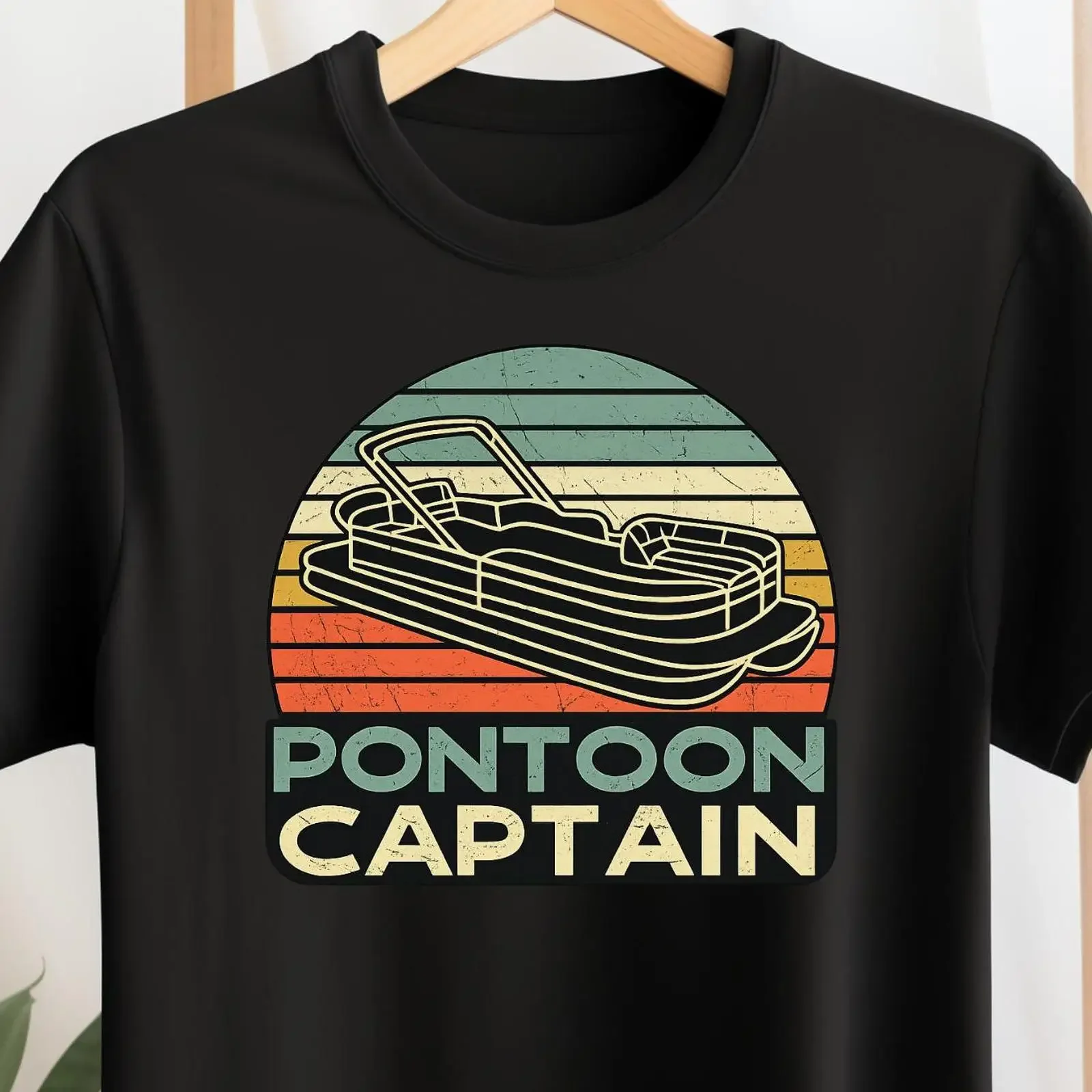 Vintage Pontoon Captain T Shirt Retro Lake Life Boating Summer Boat Owner GifT vintage Washed homme Soft Comfortable graphic