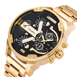 Cagarny Dual Display Luxury Gold Watch Men Sport Quartz Clock Fashion Mens Watches Steel Watch Relogio Masculino Dropshipping