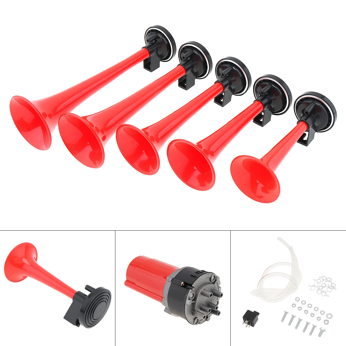 

125db Car Truck Musical Air Horn Dukes of Hazzard General with with 5 red Trumpet 12V Air Horns Fit for Car / Truck / Boat