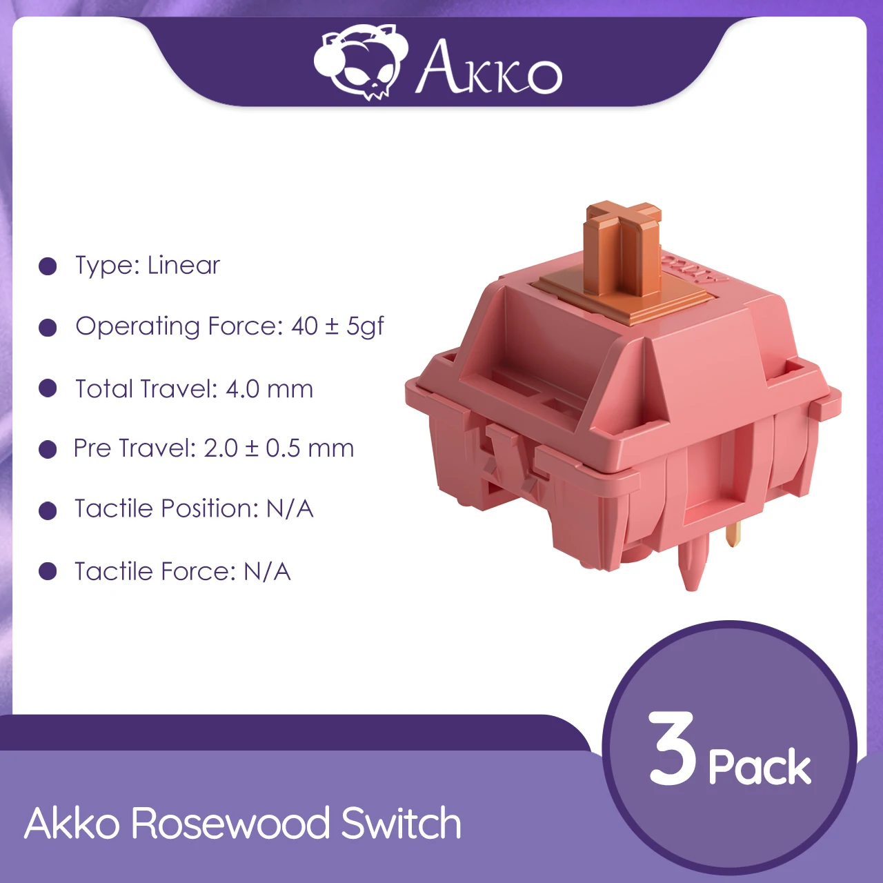 Akko Rosewood Switch 5 Pins 40gf Lineaire Schakelaar Fabriek Lubed Deep Low-Pitch Compatibel Met Mx Mechanisch Toetsenbord (45 Stuks)