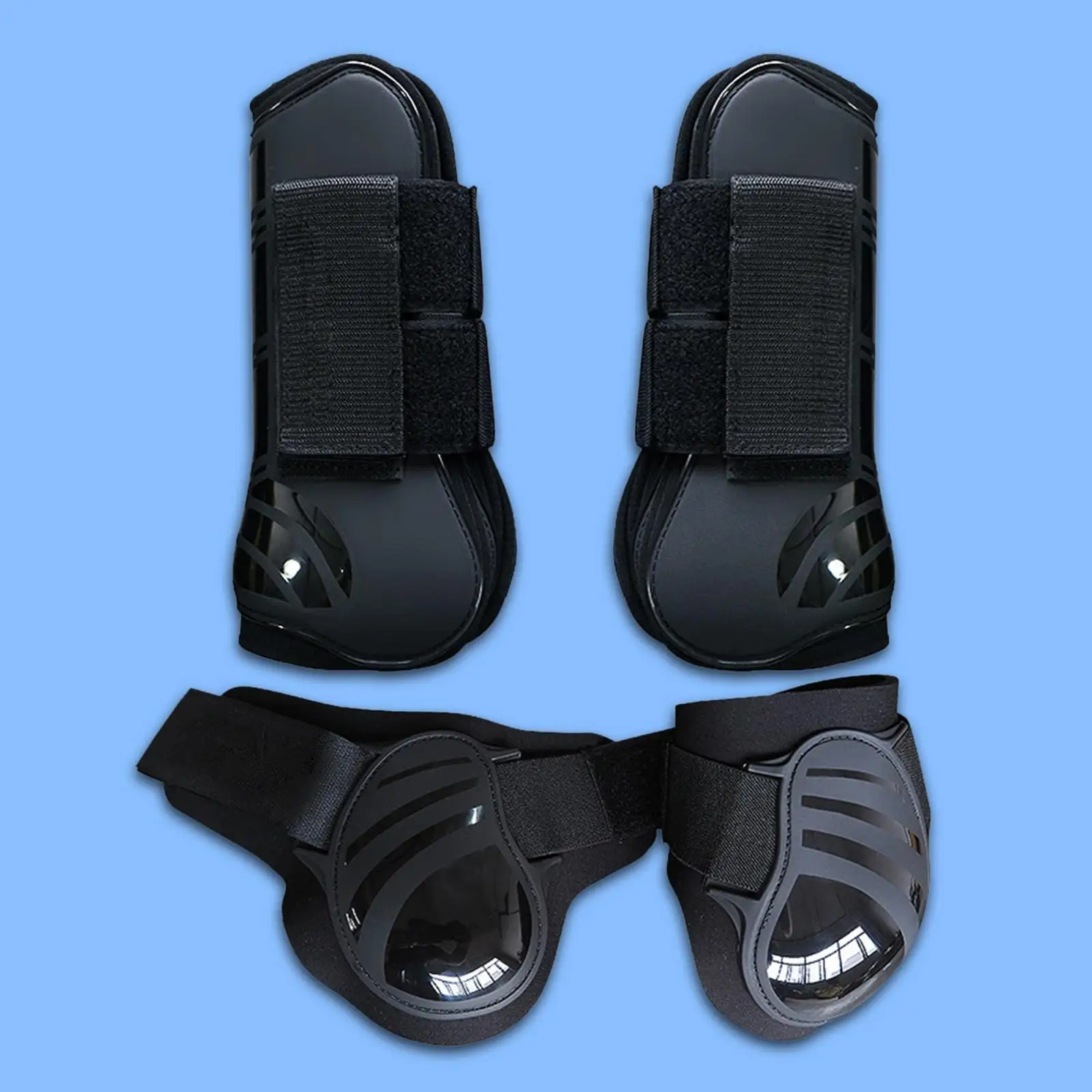 4Pcs Horse Front Rear Hind Leg Boots  Equine Tendon Fetlock Protect Black XL