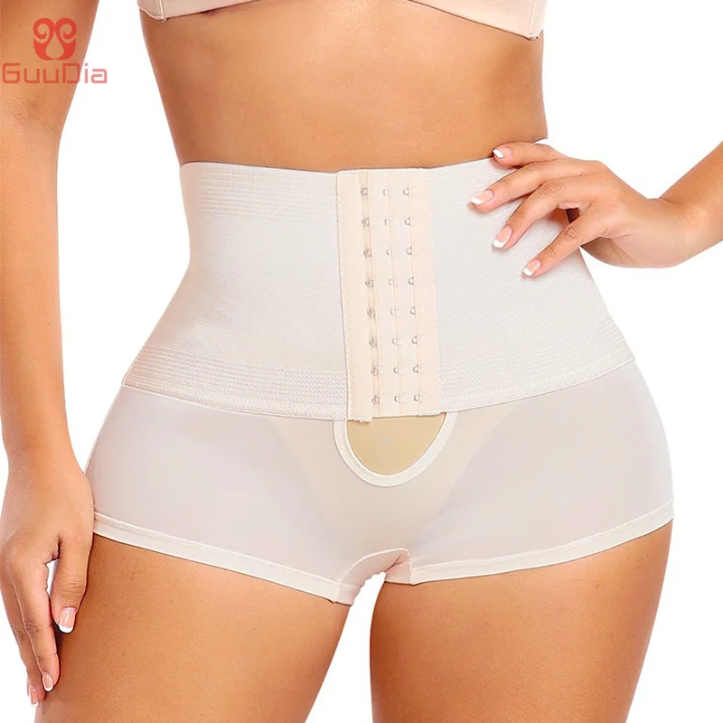 

GUUDIA Row Hook Buckle Anti Slip Rubber Band Hollow Out Tummy Control Butt Lifting Women Stretchy Body Shaper Panties Shaperwear