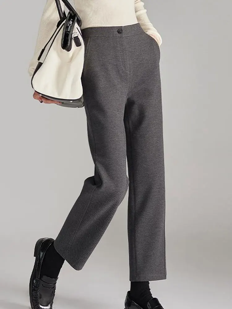 ファッショナブルなワイドレッグスーツパンツ 秋冬 ドレープストレートカット 通勤 多用途 ハイウエスト ナインポイント カジュアルパンツ レディース...