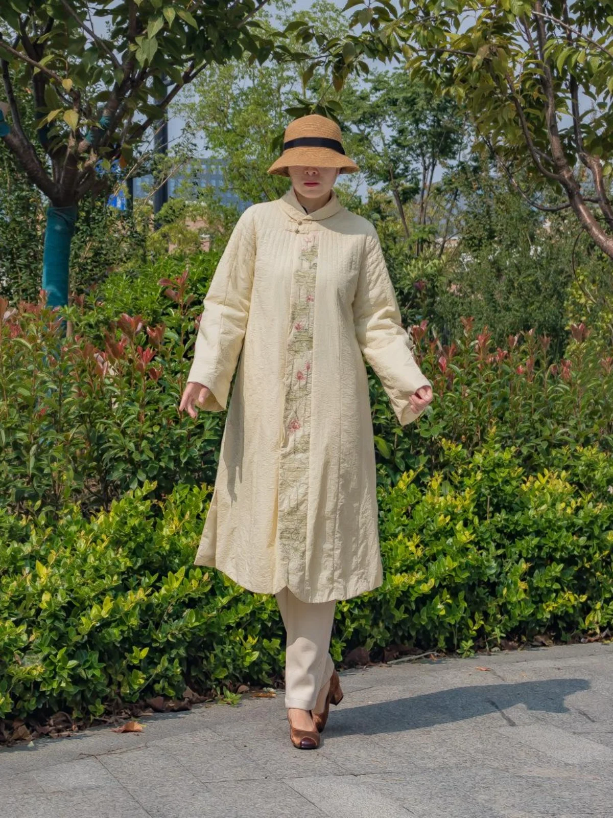 New Autumn Winter Embroidered Light Warm Medium Length Cotton Jaet Women's New Chinese Sle Zen Clothing Outerwear
