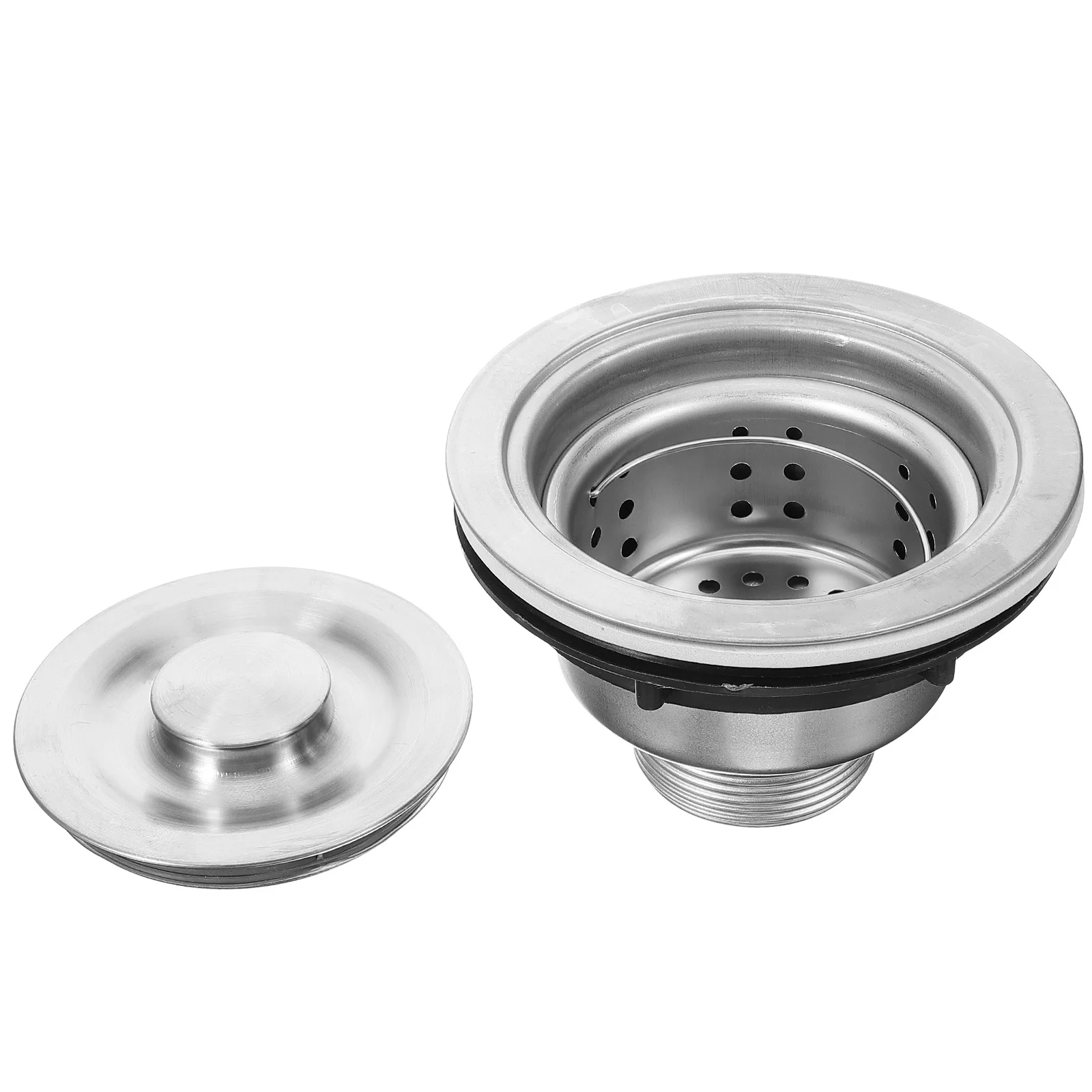 ステンレス製シンク排水口、取り外し可能な深いゴミ受け付きストレーナー、モダンな丸型デザイン、キッチン用、お手入れ簡単、食洗機対応