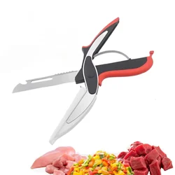 Stainless Steel Kitchen Scissors 6-in-1 Multifunctional Vegetable Scissors with Cutting Board Knife Food Cutter for Kitchen