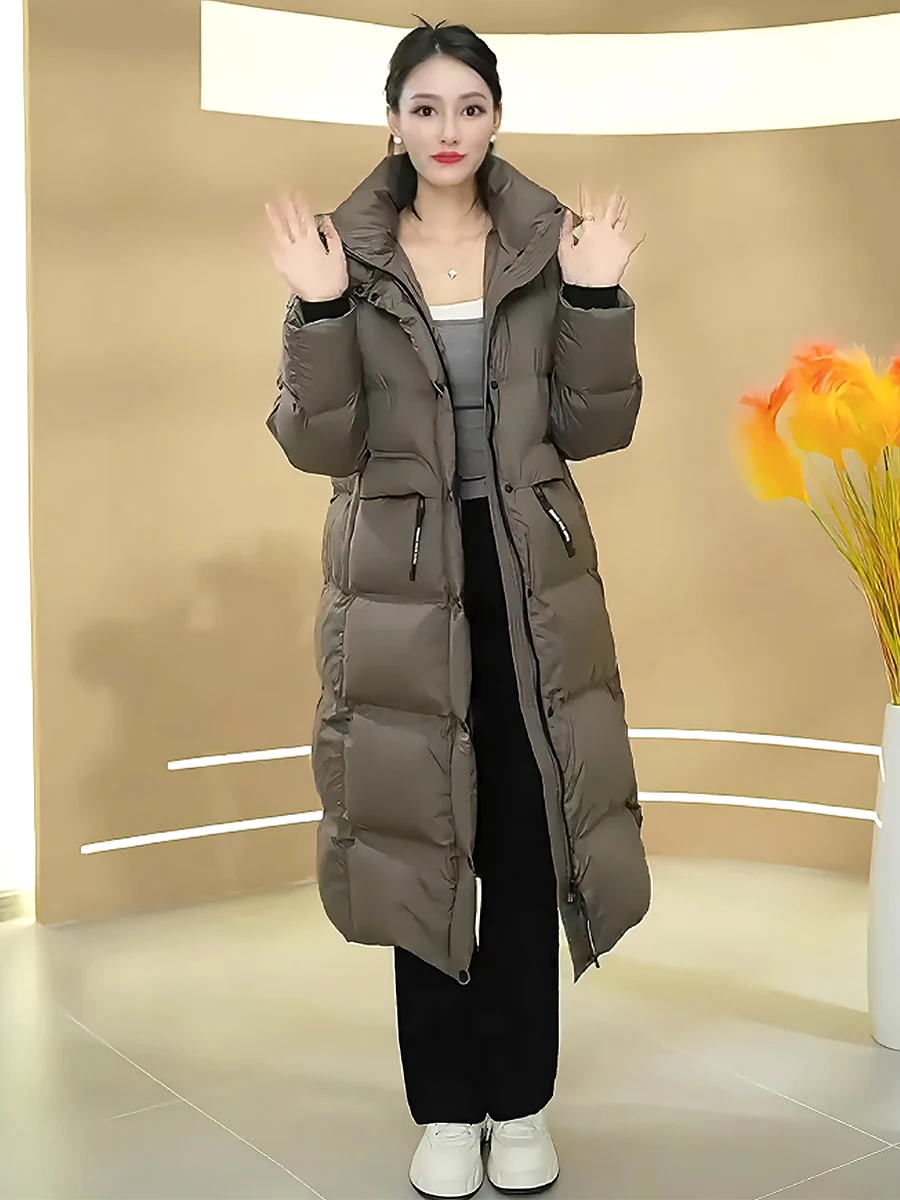 Faionable Casual de gama alta blanco Du down Jaet abrigo largo de moda para mujer con capucha cuello levantado invierno nueva llegada