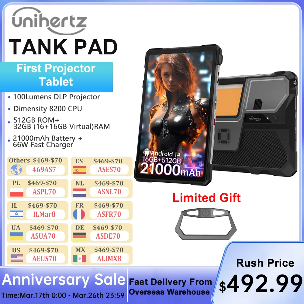 Unihertz Tank PAD 8849 Rugged Projector Phone Tablet Android 32GB 512GB 21000mAh 10.95