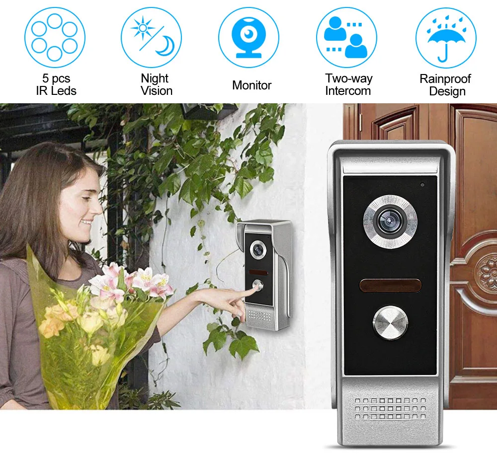 New Wired Video Doorbell Intercom System for Home Videophone Apartment Door Phone with 7 Inch Monitor