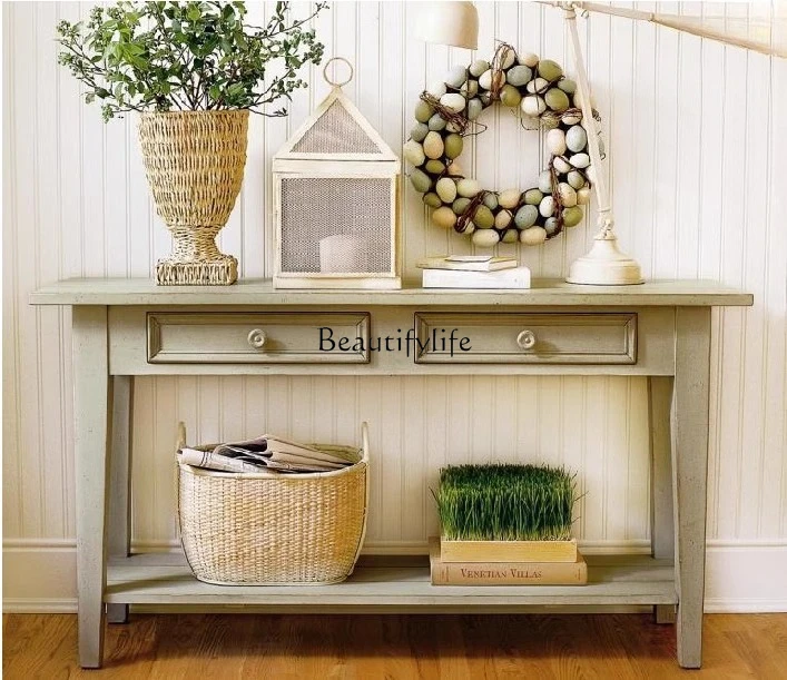 

American rural American European pastoral style retro old gray-green entrance cabinet