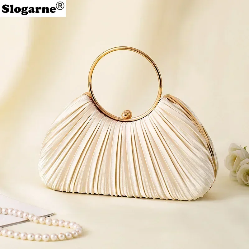 

Pleated Evening Handbag Women Top Handle Glitter Day Clutch Ladies Wedding Dinner Dress Clip Bag Diamond Party Purse Gold Colour