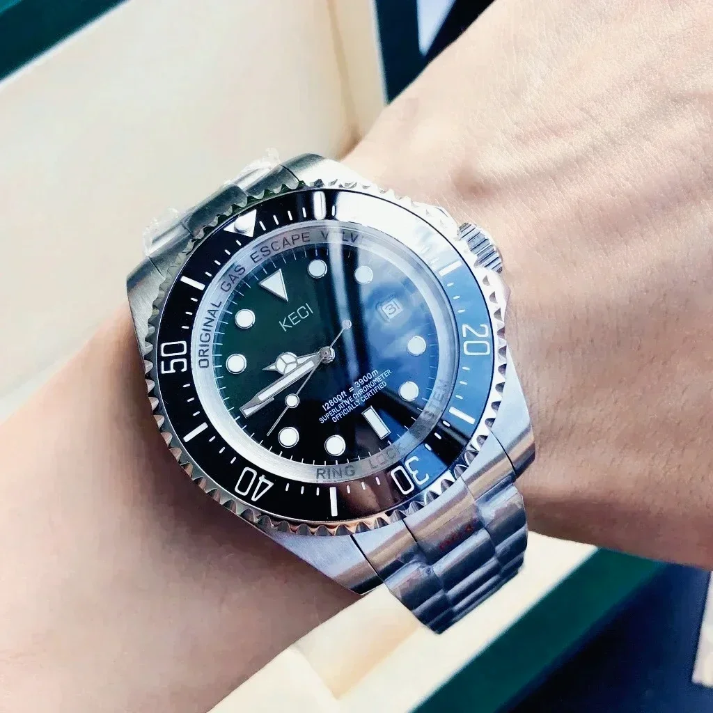 Black Dial Mens Watches 44mm Stainless Steel Automatic Mechanical Movement Blue Ceramic Inlay Long Lasting Luminous Timepiece