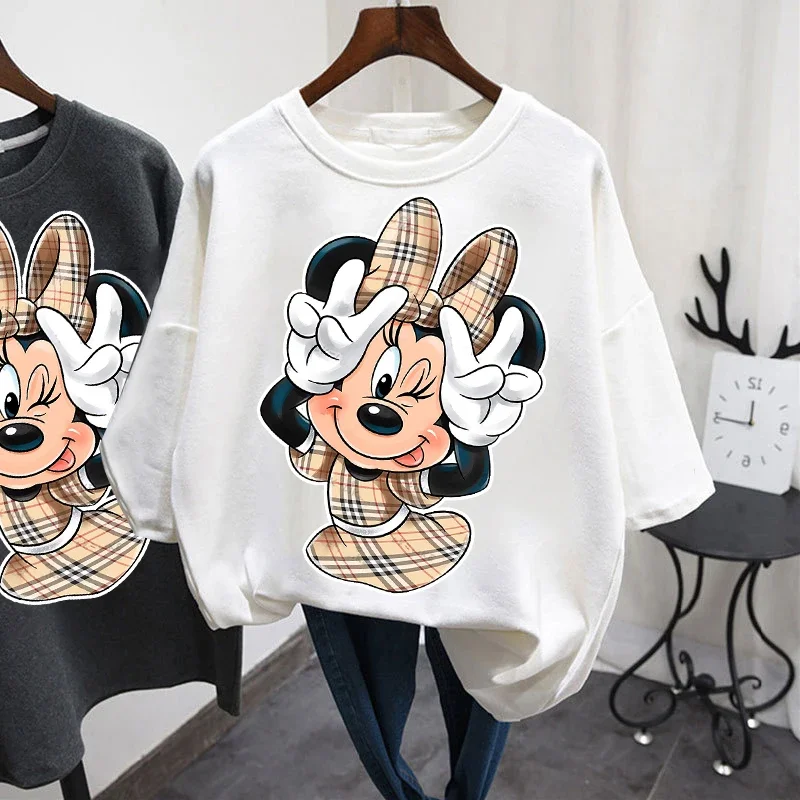 Camiseta con estampado Vintage de Mickey y Minnie para mujer, ropa de calle Harajuku, Tops informales holgados de gran tamaño, Y2k, Ulzzang