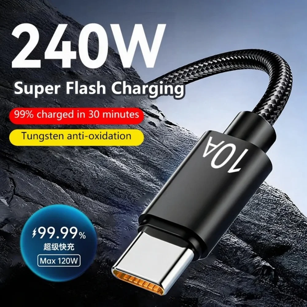 240W Nylon-Kabel USB Typ C Superschnelles Ladekabel für Samsung Xiaomi Huawei Honor USB C Telefon Schnell-Ladegerät Datenkabel